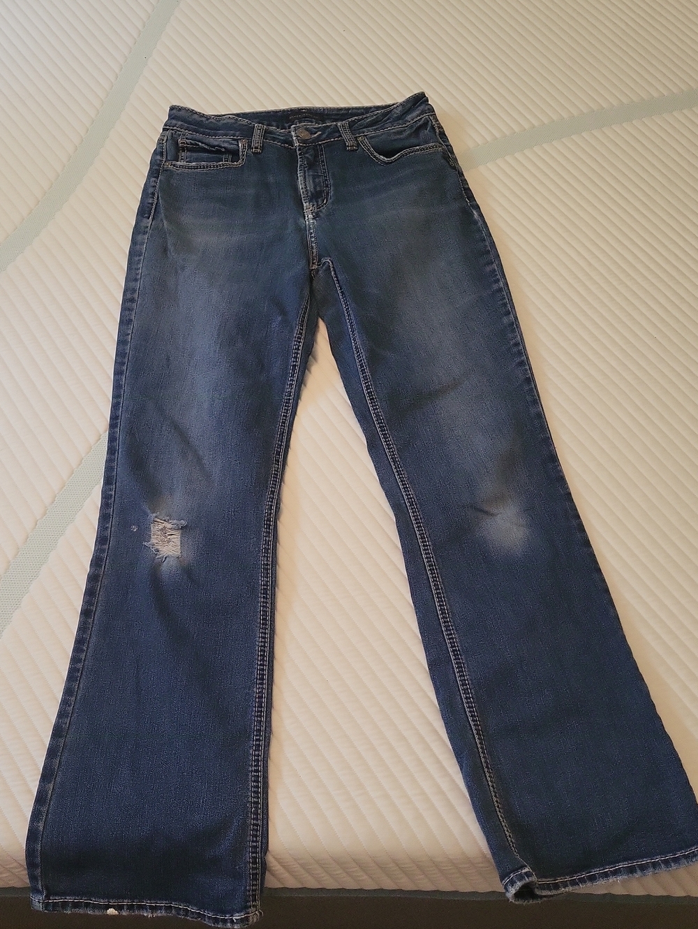 Silver Jeans Dark Blue Flare Jeans with Light Distress